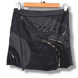 System Women's Black Patchwork Sequin Lace Mini Skirt Y2k Goth Party